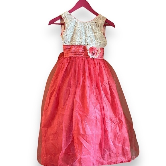 JEM’S | Girls’ Fancy Princess Ballgown Dress | Coral & White | Size 10 - Picture 1 of 6